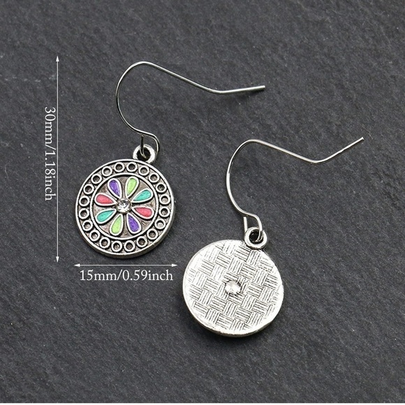 Bohemian Round Geometric Drop Earrings - Picture 2 of 3